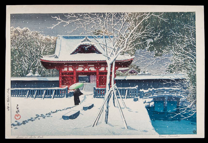 Shinhanga. La nuova onda delle stampe giapponesi. Kawase Hasui Neve al parco Shiba Impulsi Creativi https://www.impulsicreativi.it/